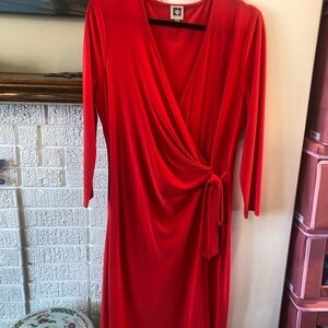 Anne Klein Red Long sleeve wrap dress Size 14